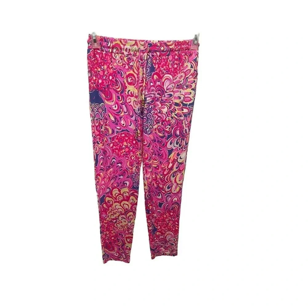✨ Lilly Pulitzer Lola Jogger Pink Multicolor Swirl Print Lounge Pants Sz XS ✨